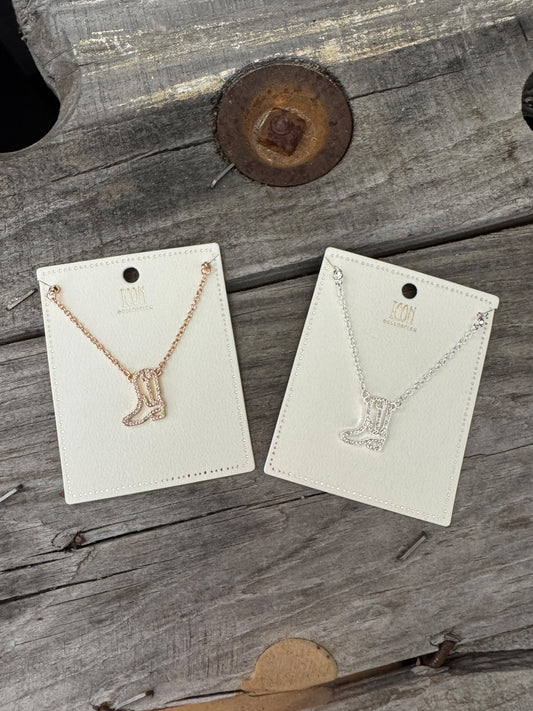 Boots & Bling Necklace or Earrings- Gold or Silver