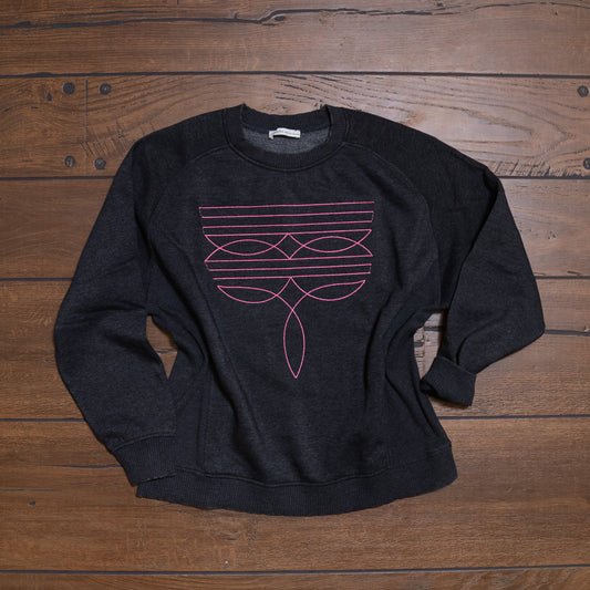 Hot Pink Boot Stitch Embroidered Crewneck