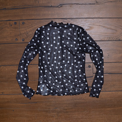 Classic Dot Mesh Mock Neck Top