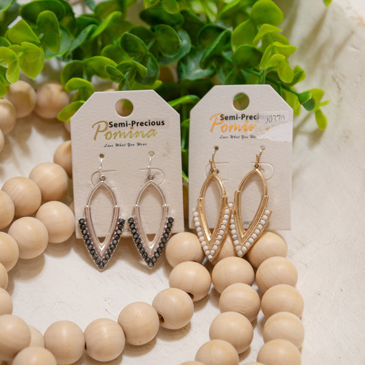 Polished Poise Beaded Teardrop Earrings ✨ – Semi-Precious Accent Drop Earrings (Gold or Silver)