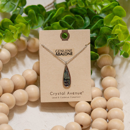 Tide Kiss Abalone Teardrop Necklace ✨ – Genuine Abalone Drop Pendant Necklace (Silver Tone)