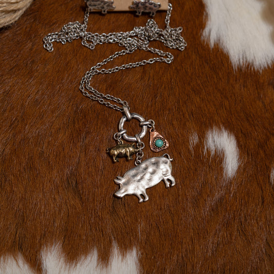 Pasture Perfect Pig Charm Necklace & Earring Set
