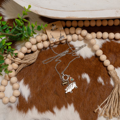 Pasture Perfect Pig Charm Necklace & Earring Set