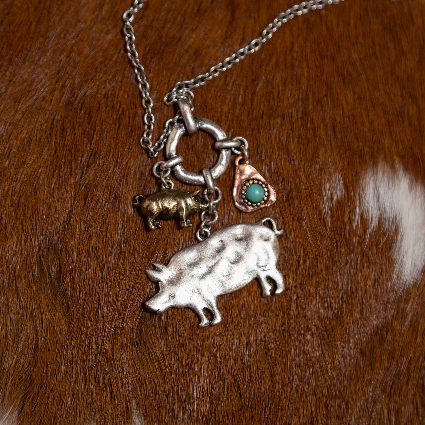 Pasture Perfect Pig Charm Necklace & Earring Set