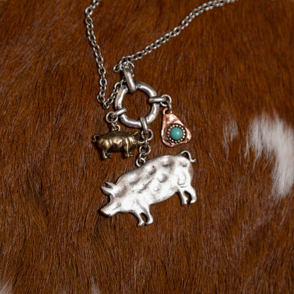 Pasture Perfect Pig Charm Necklace & Earring Set