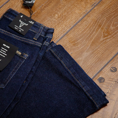 Lucky & Blessed Trouser Jeans – Dark Wash, Mid Rise, 31” Inseam