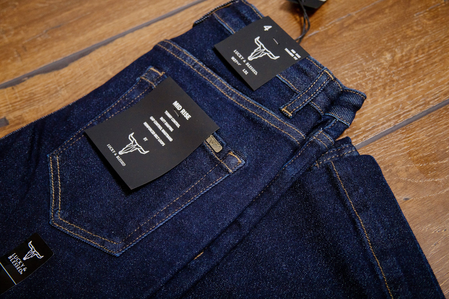 Lucky & Blessed Trouser Jeans – Dark Wash, Mid Rise, 31” Inseam