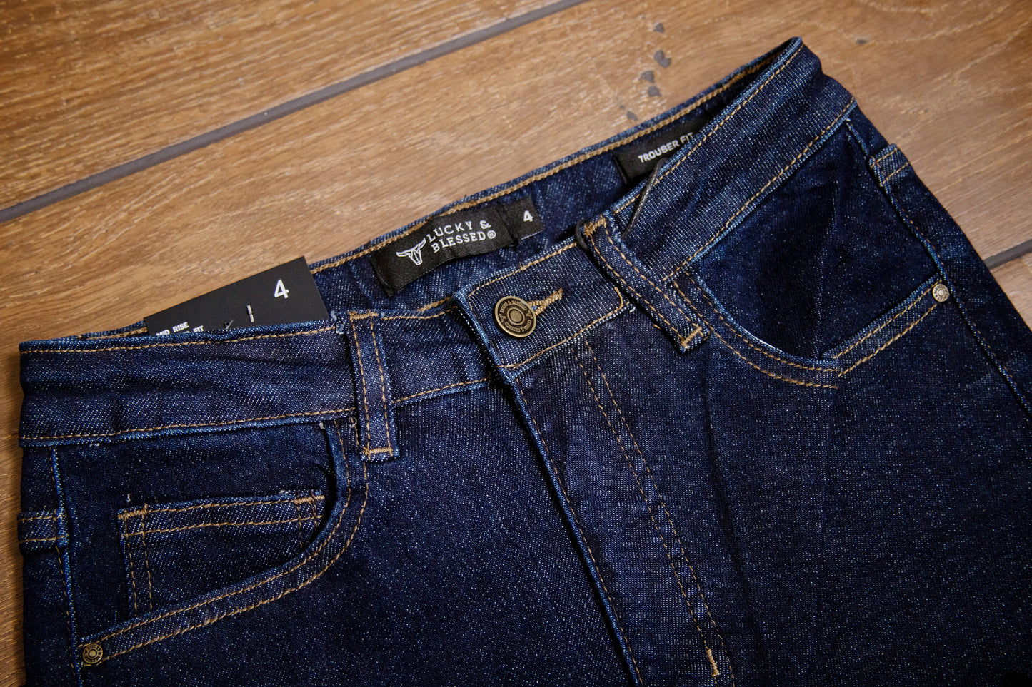 Lucky & Blessed Trouser Jeans – Dark Wash, Mid Rise, 31” Inseam