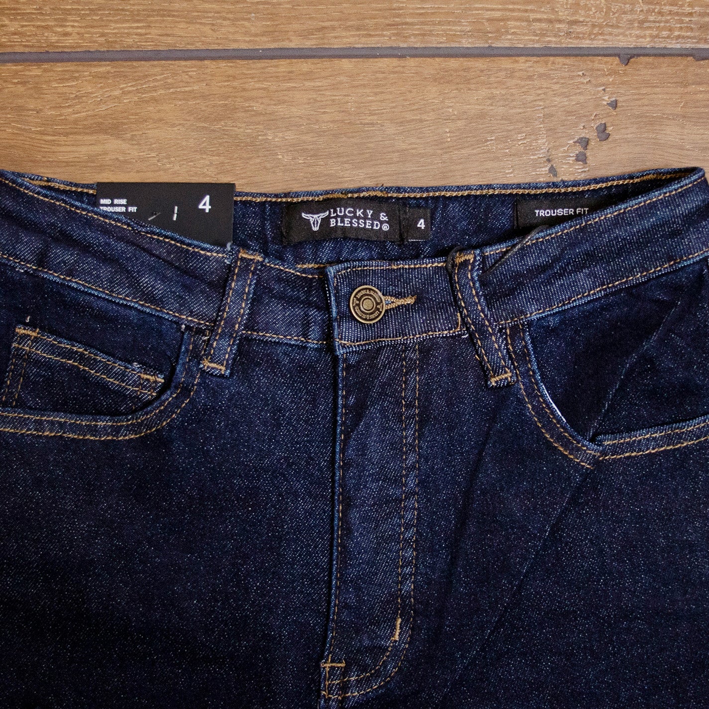 Lucky & Blessed Trouser Jeans – Dark Wash, Mid Rise, 31” Inseam