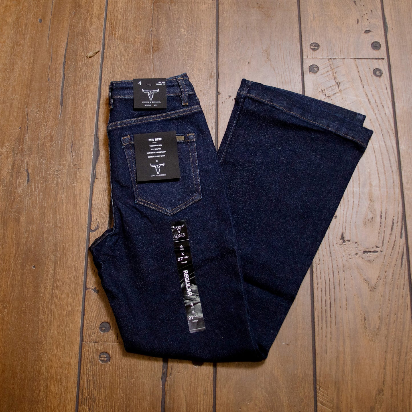 Lucky & Blessed Trouser Jeans – Dark Wash, Mid Rise, 31” Inseam