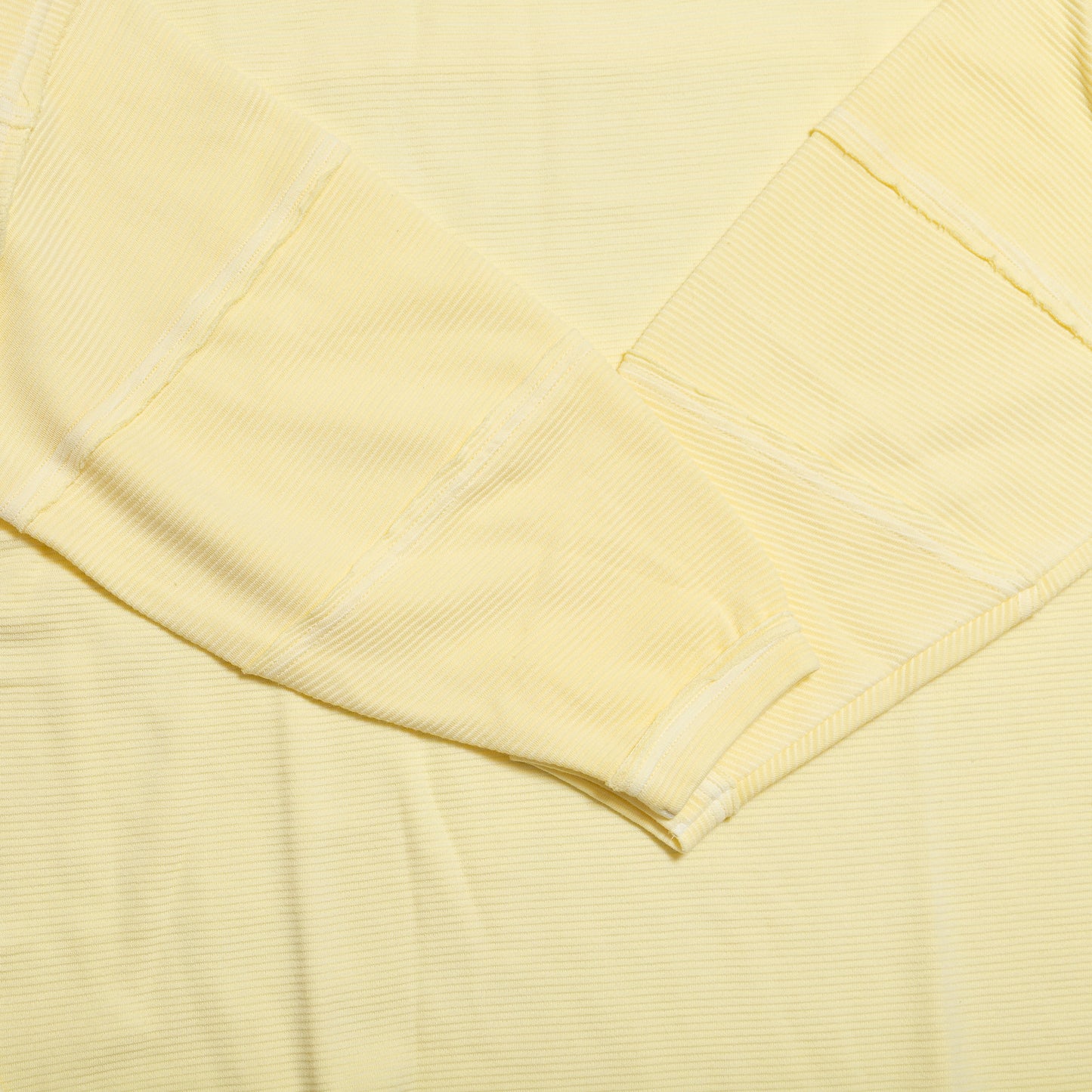 Butter Yellow Exposed Seam Long Sleeve Knit Top – Relaxed Cotton Blend Pullover