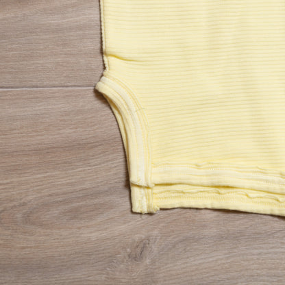 Butter Yellow Exposed Seam Long Sleeve Knit Top – Relaxed Cotton Blend Pullover