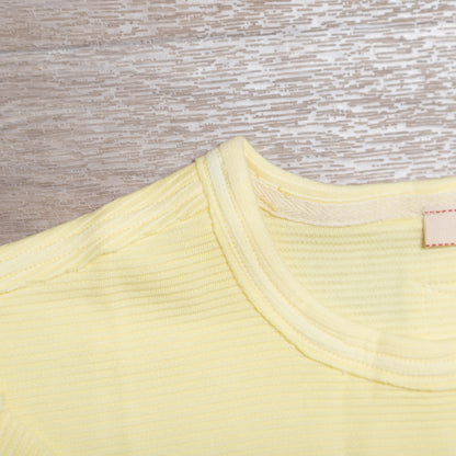 Butter Yellow Exposed Seam Long Sleeve Knit Top – Relaxed Cotton Blend Pullover