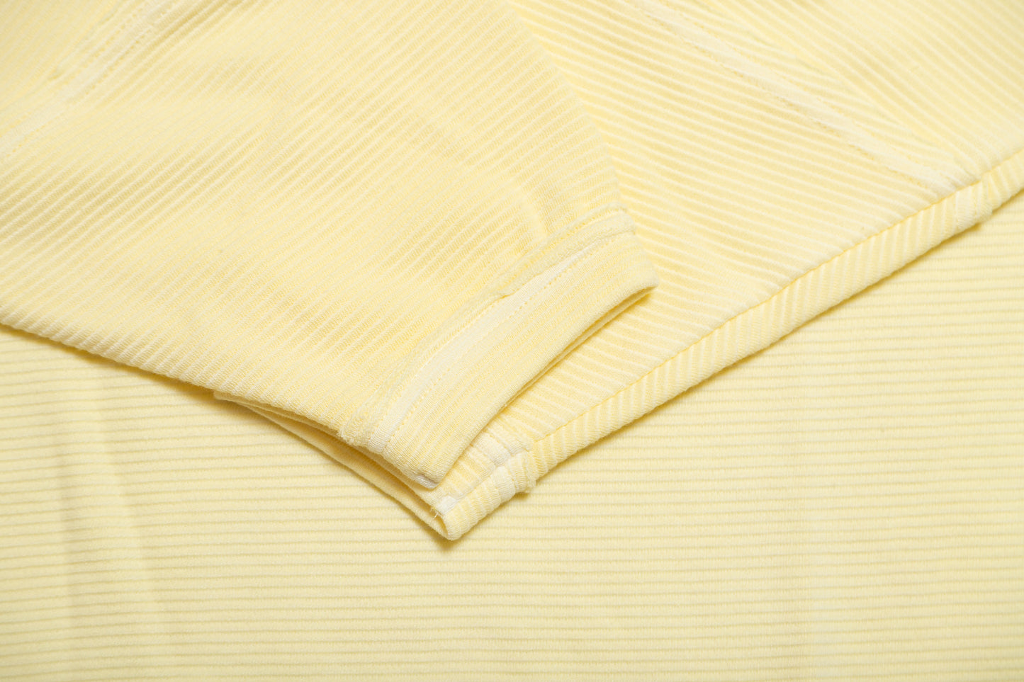 Butter Yellow Exposed Seam Long Sleeve Knit Top – Relaxed Cotton Blend Pullover