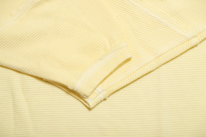 Butter Yellow Exposed Seam Long Sleeve Knit Top – Relaxed Cotton Blend Pullover