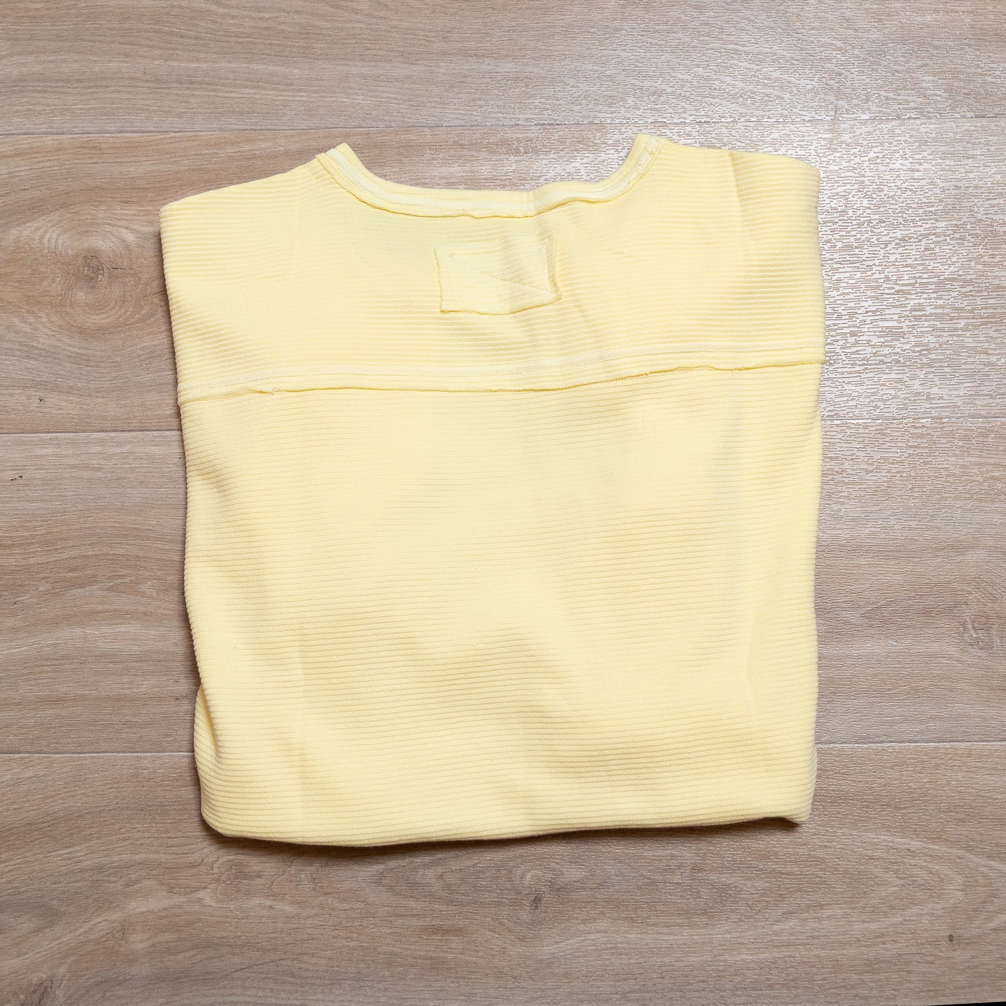 Butter Yellow Exposed Seam Long Sleeve Knit Top – Relaxed Cotton Blend Pullover
