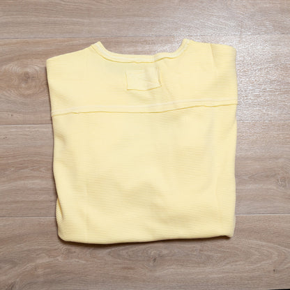 Butter Yellow Exposed Seam Long Sleeve Knit Top – Relaxed Cotton Blend Pullover