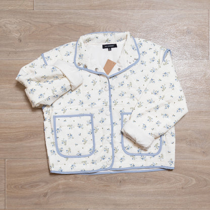 Blue Floral Quilted Puffer Jacket – Lightweight Button Down Floral Jacket
