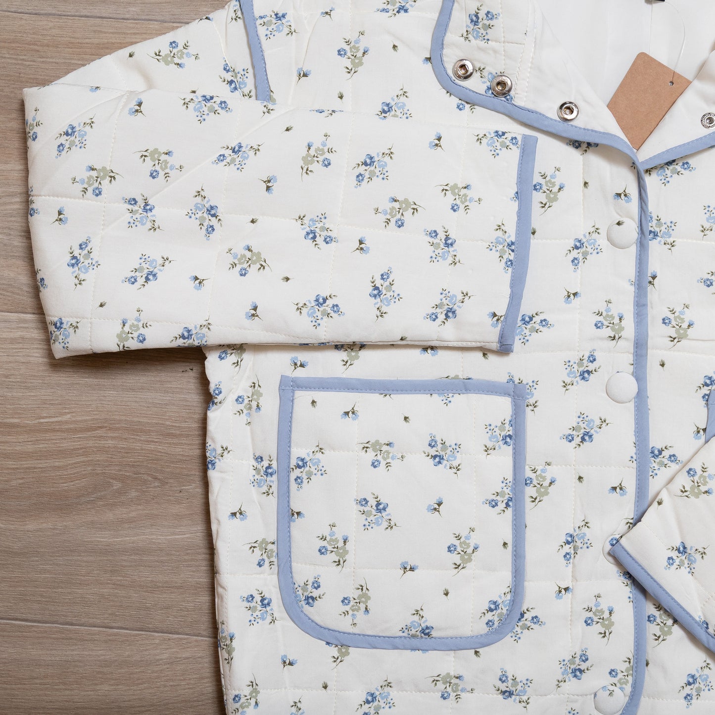 Blue Floral Quilted Puffer Jacket – Lightweight Button Down Floral Jacket