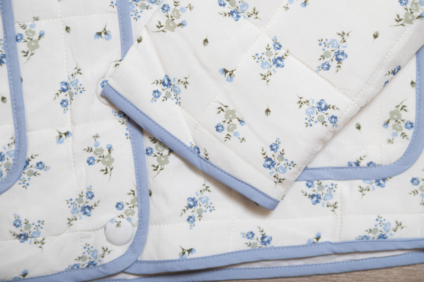 Blue Floral Quilted Puffer Jacket – Lightweight Button Down Floral Jacket