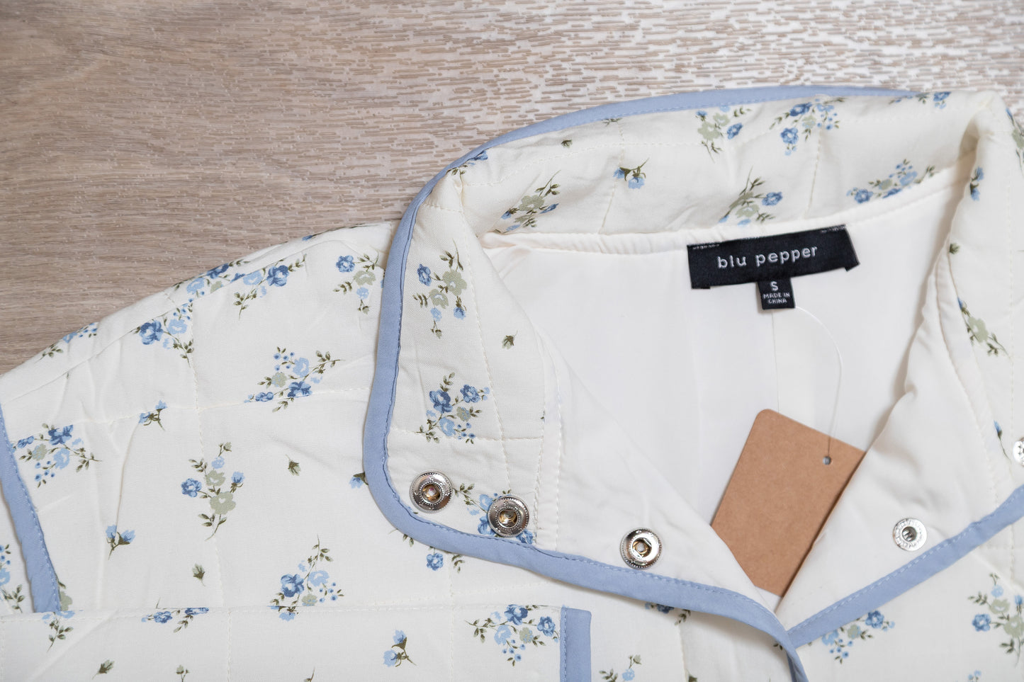 Blue Floral Quilted Puffer Jacket – Lightweight Button Down Floral Jacket