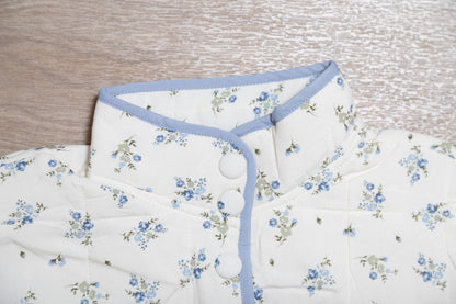 Blue Floral Quilted Puffer Jacket – Lightweight Button Down Floral Jacket