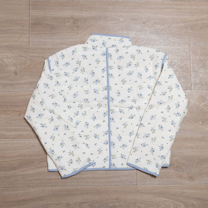 Blue Floral Quilted Puffer Jacket – Lightweight Button Down Floral Jacket