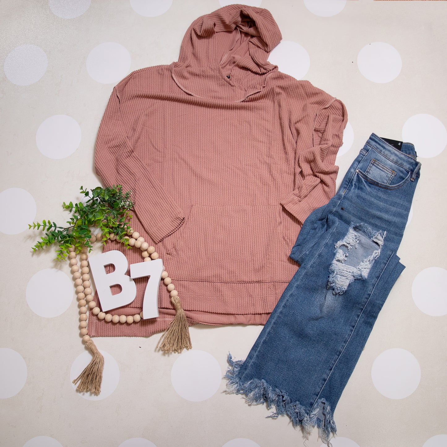Mauve Stay Cozy Soft Textured Hoodie by Stylive Styled Flat with Denim and Boutique Decor
