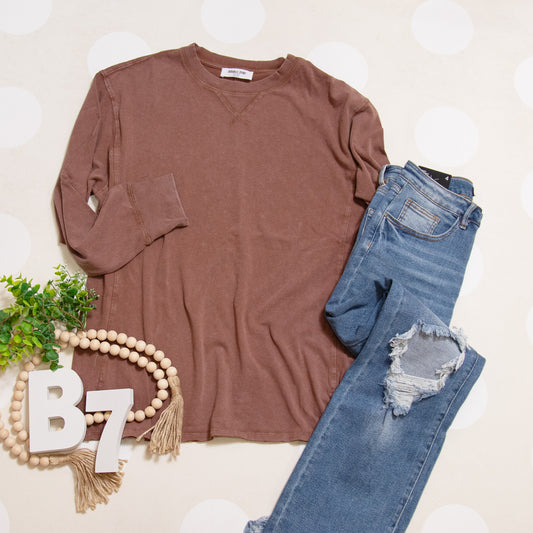Mineral Washed Drop Shoulder Long Sleeve Tee – Relaxed Everyday Essential