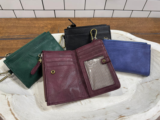 Joy Susan Bobbie black bifold wallet with carabiner clip