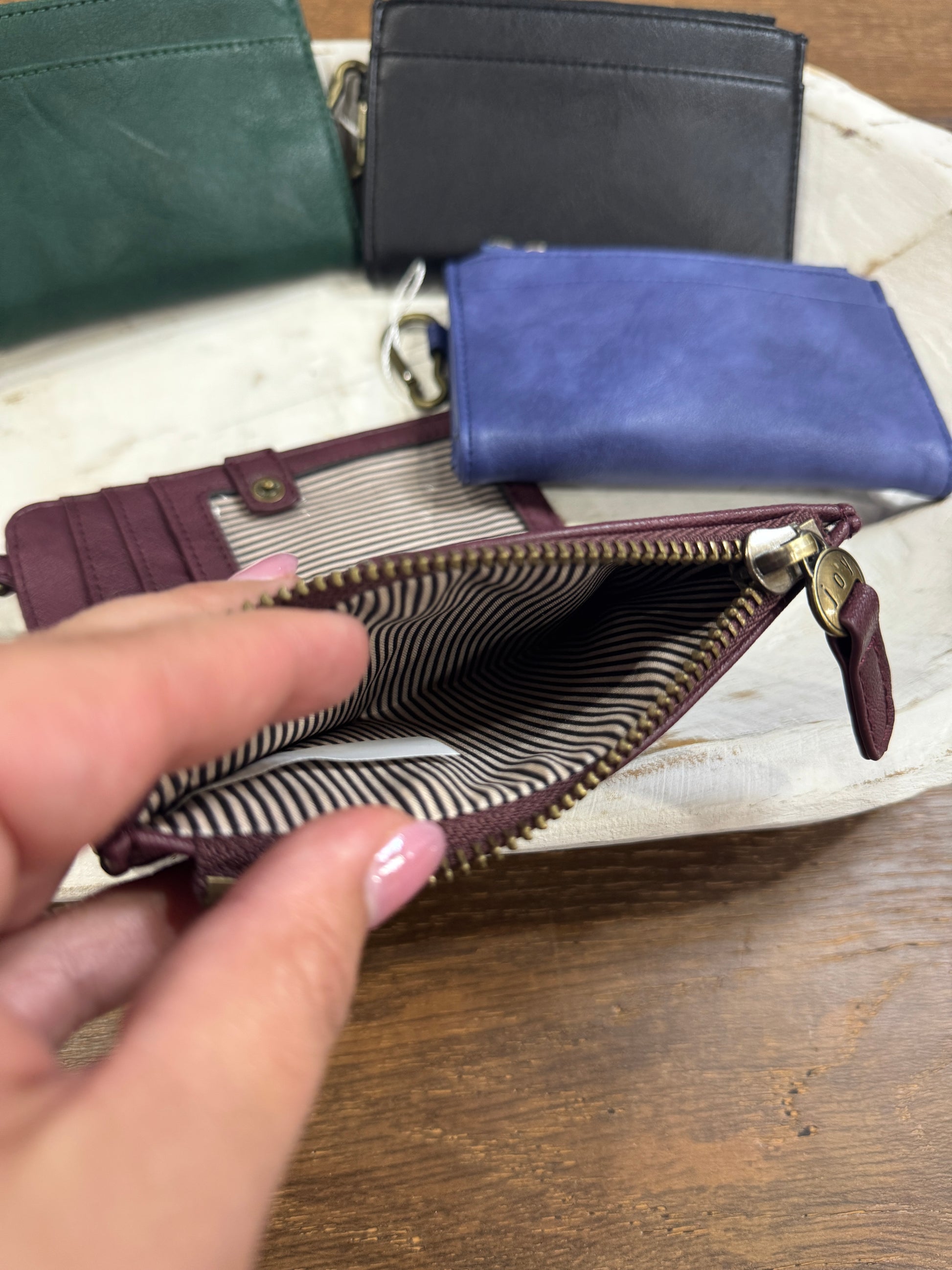 Joy Susan Bobbie black bifold wallet with carabiner clip