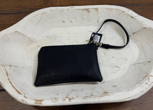 Minimalist black clutch bag with zipper and strap