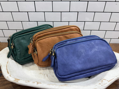 Joy Susan Kylie double zip vegan leather sling bag