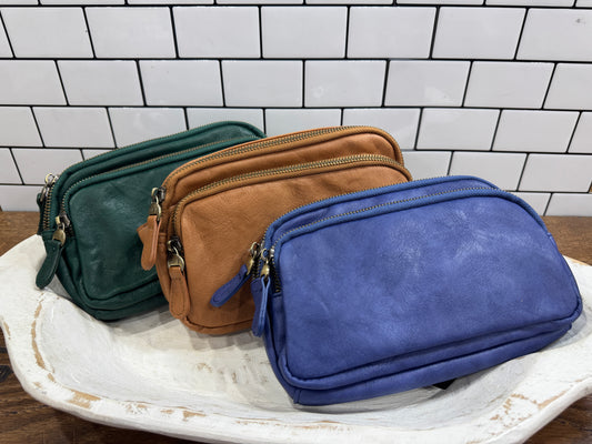 Joy Susan Kylie double zip vegan leather sling bag