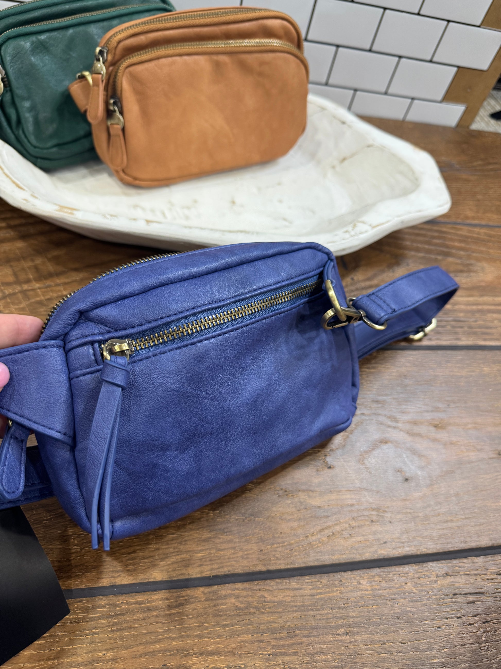 Joy Susan Kylie double zip vegan leather sling bag