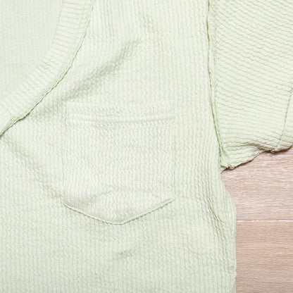 Sage Crush Textured Crop Tee – Soft Knit V Neck Pocket Top