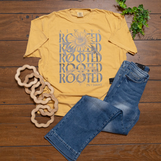 Always Rooted In Christ Graphic Tee – Sunflower Faith Shirt