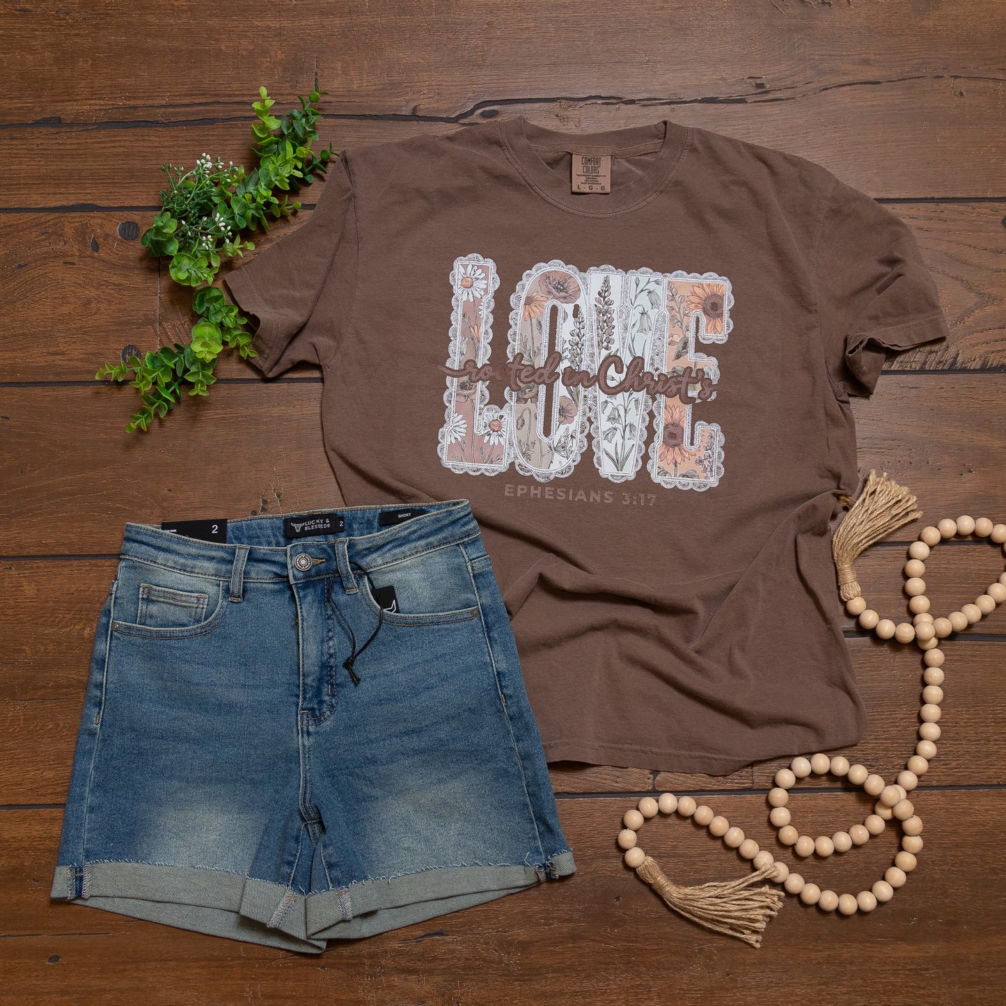 Rooted In Christ Floral Love Graphic Tee – Faith Inspired Christian Shirt