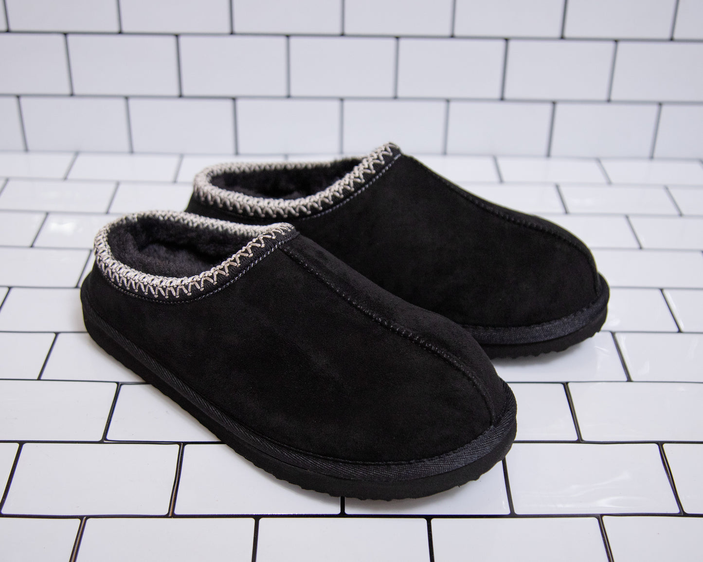 Plush Comfort Clogs by Very G — Black, Tan & Cream