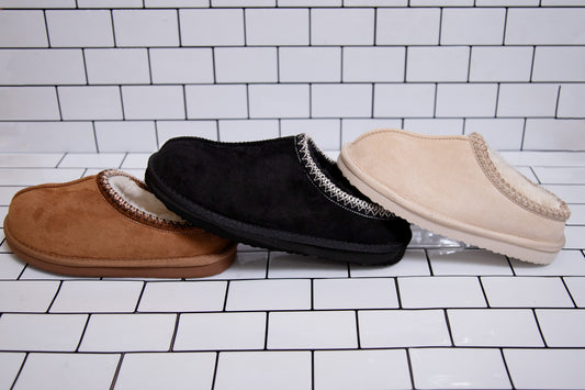 Plush Comfort Clogs by Very G — Black, Tan & Cream
