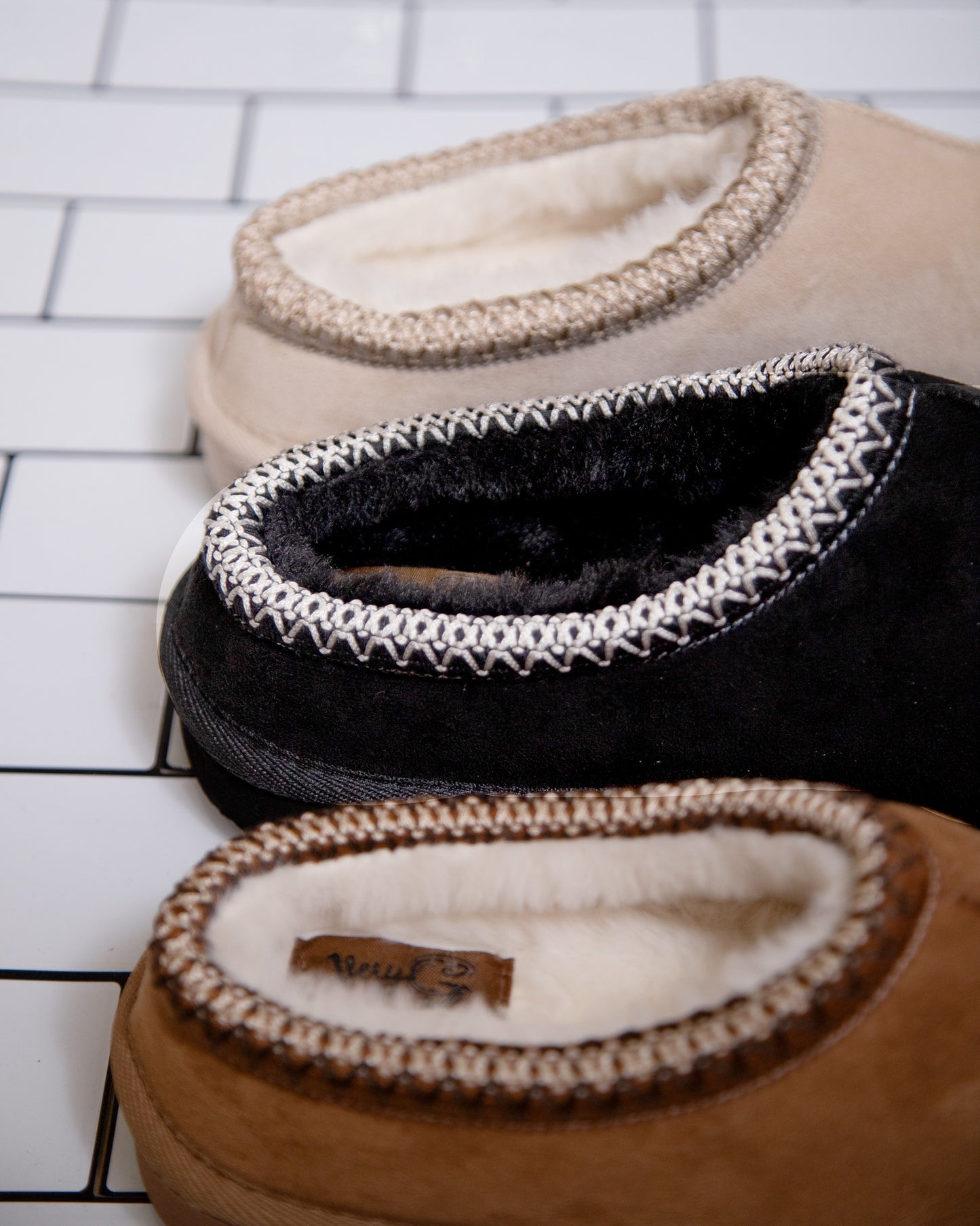 Plush Comfort Clogs by Very G — Black, Tan & Cream