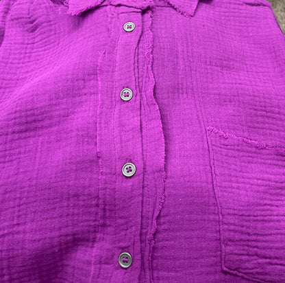 Zenana Distressed Double Gauze Button Up