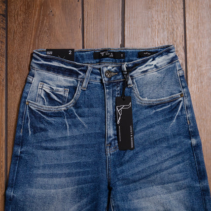Lucky & Blessed Trouser Jeans – Dark Wash, High Rise, 33.5” Inseam JE270