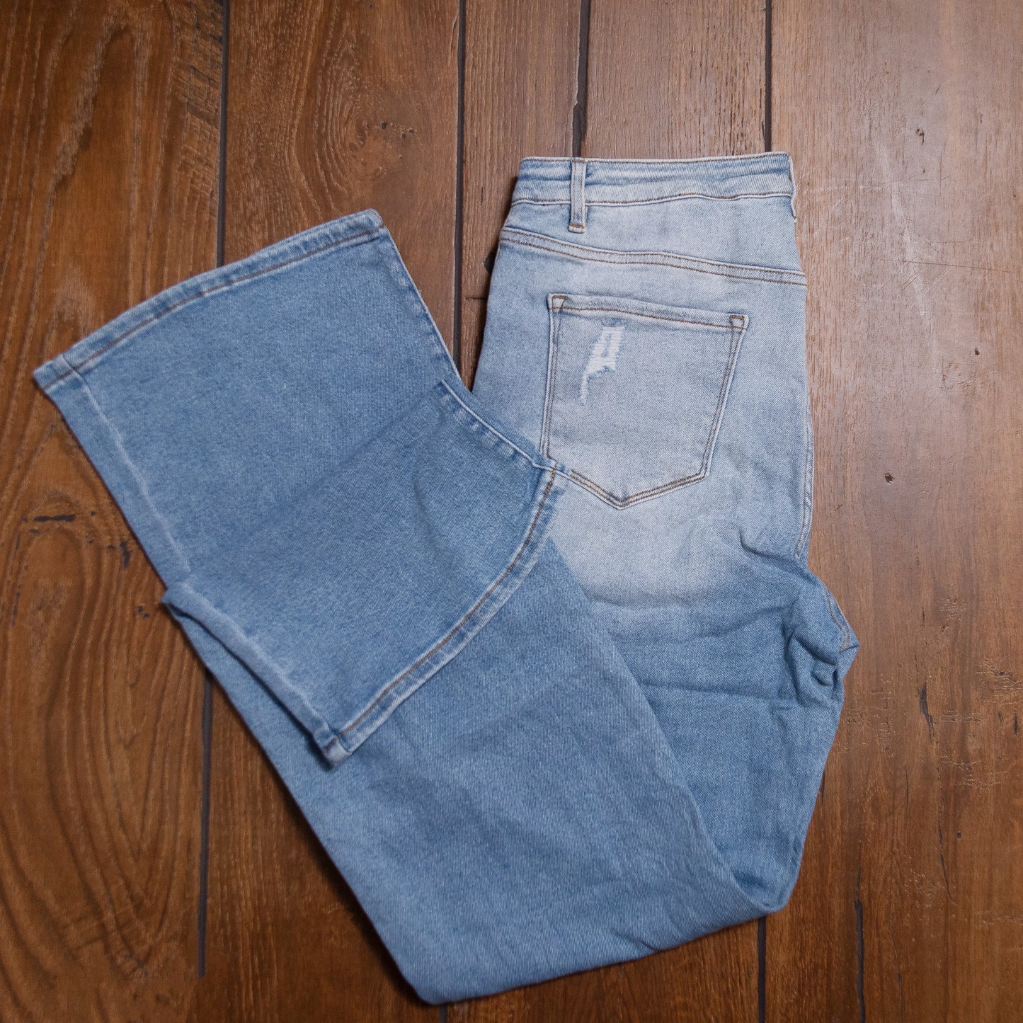 Lucky & Blessed High Rise Distressed Bootcut Jeans – Light Wash, 33.5” Inseam (Plus Size) JE278