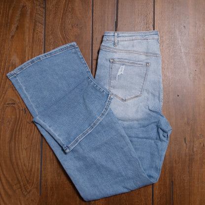 Lucky & Blessed High Rise Distressed Bootcut Jeans – Light Wash, 33.5” Inseam (Plus Size) JE278