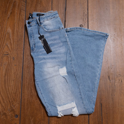 Lucky & Blessed High Rise Distressed Bootcut Jeans – Light Wash, 33.5” Inseam (Plus Size) JE278