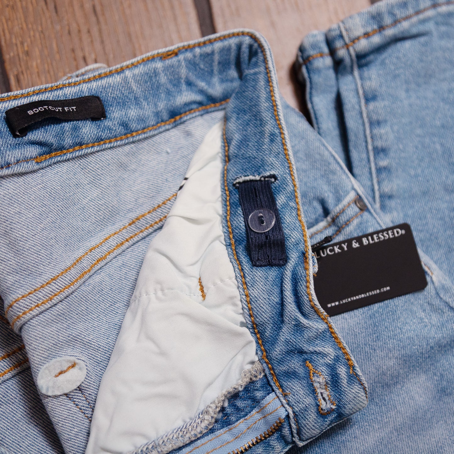 Lucky & Blessed High Rise Distressed Bootcut Jeans – Light Wash, 33.5” Inseam (Plus Size) JE278