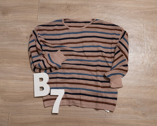 Multicolor Striped Drop‑Shoulder Sweater – Cozy Round‑Neck Knit Pullover