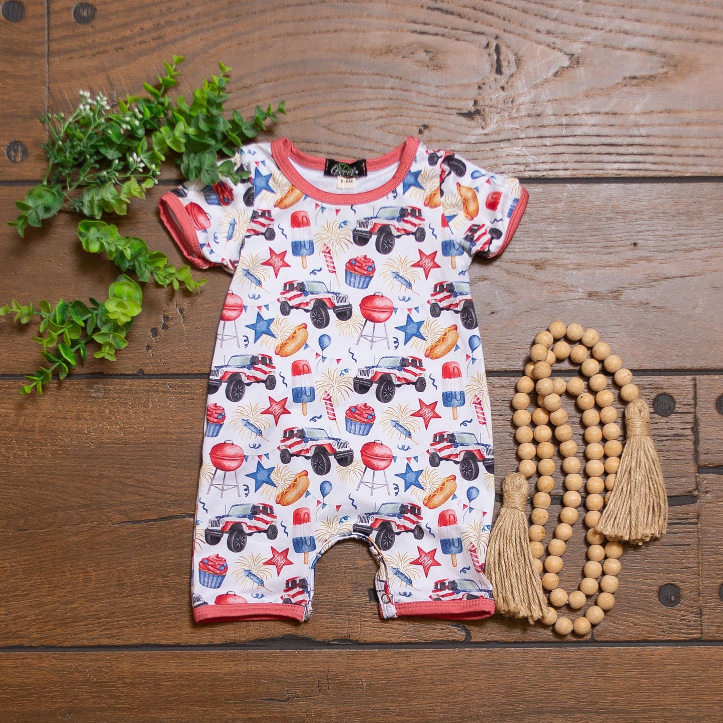 Cookout Merica Boy Romper | Patriotic Baby Boy Summer Romper by Clover Cottage
