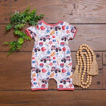 Cookout Merica Boy Romper | Patriotic Baby Boy Summer Romper by Clover Cottage